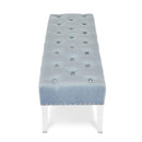 VIVIAN LIGHT BLUE VELVET BENCH WITH CRYSTAL BUTTONS