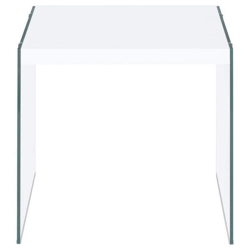 Opal - Square Glass Frame Side End Table - White High Gloss