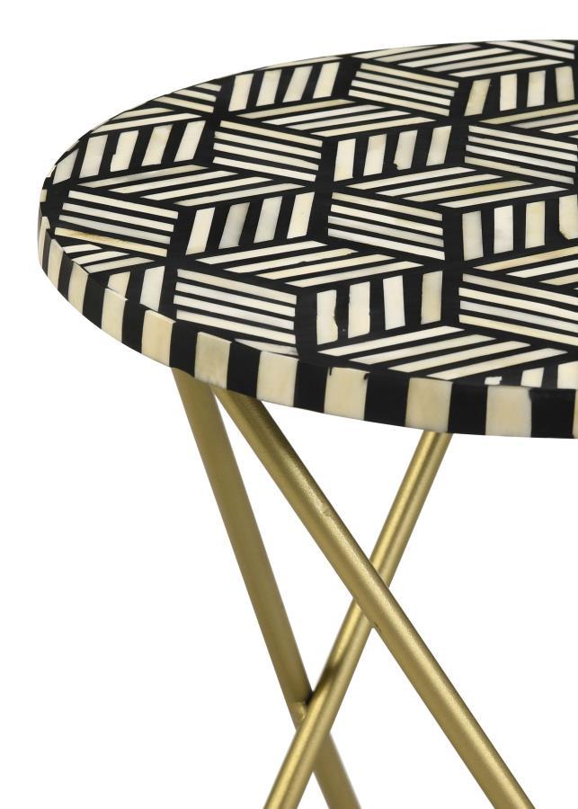 Xenia - Round Bone Inlay Accent Side Table - White And Gold