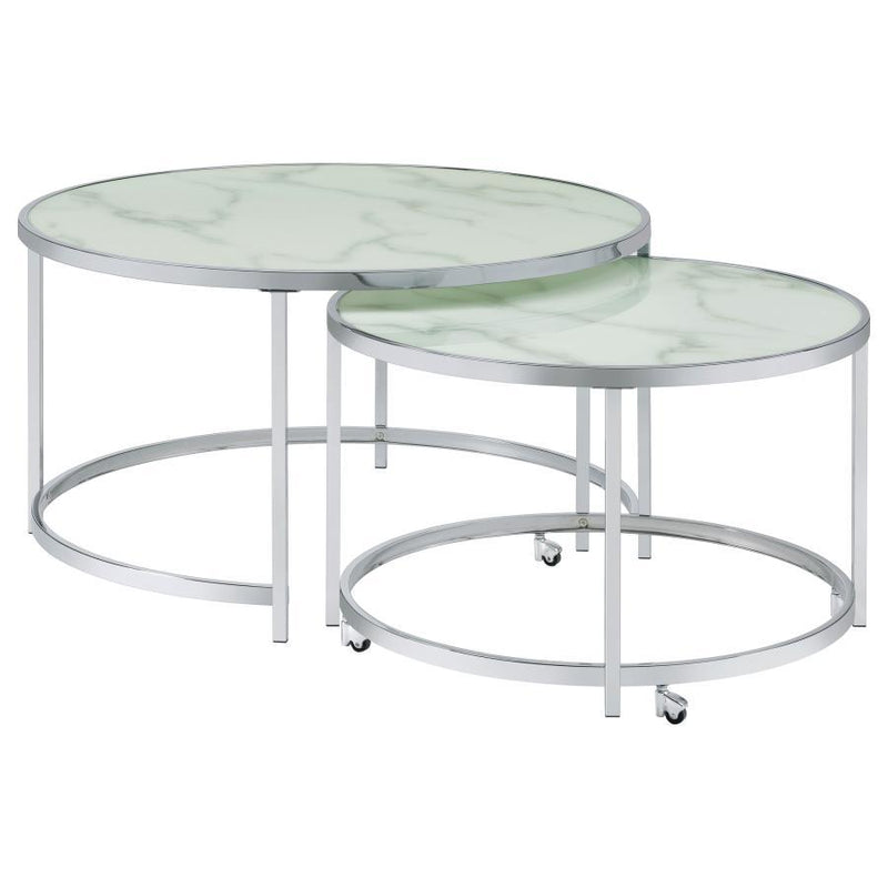 Lynn - 2 Piece Round Glass Top Nesting Coffee Table - Chrome