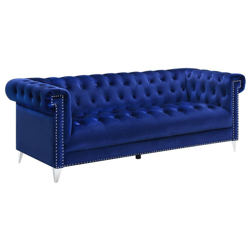 Bleker - Upholstered Tuxedo Arm Tufted Sofa - Blue