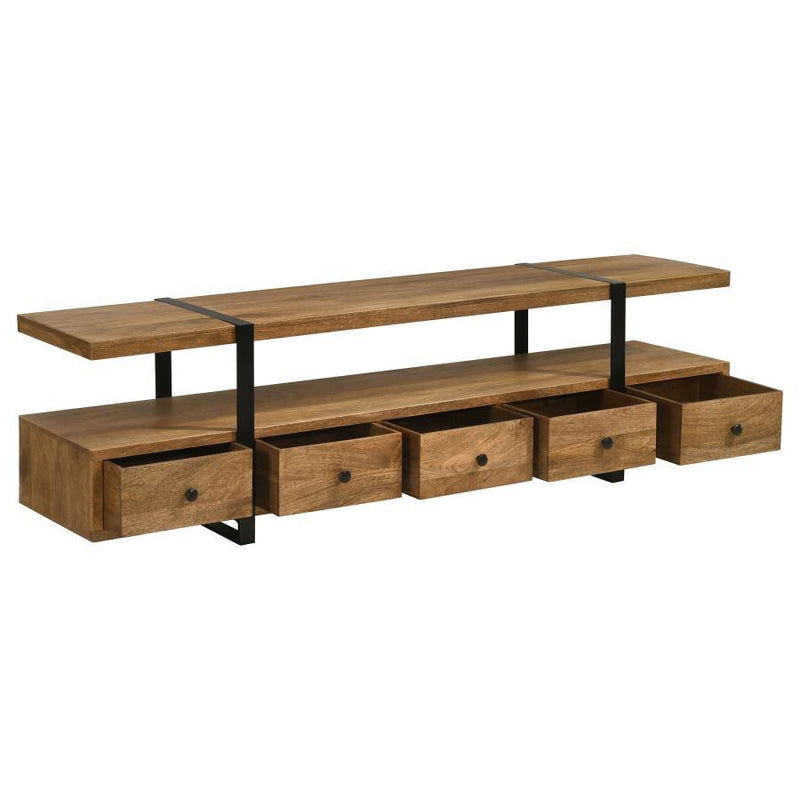 Otto - 5-Drawer Mango Wood TV Stand Media Console - Brown