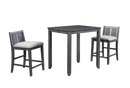 HESTON 36" STORAGE COUNTER TABLE SET W/2 CHAIRS-GRAY