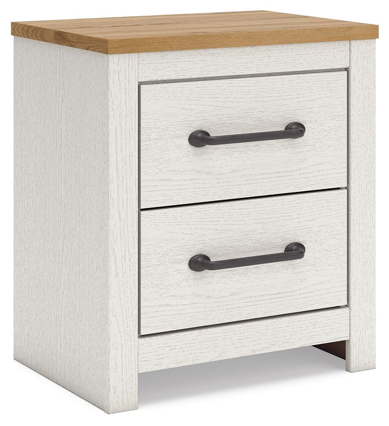 Linnocreek - White / Warm Brown - Two Drawer Night Stand