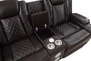 JOSHUA LEATHER CONSOLE LOVESEAT W/ DUAL RECLINERS-DK BROWN