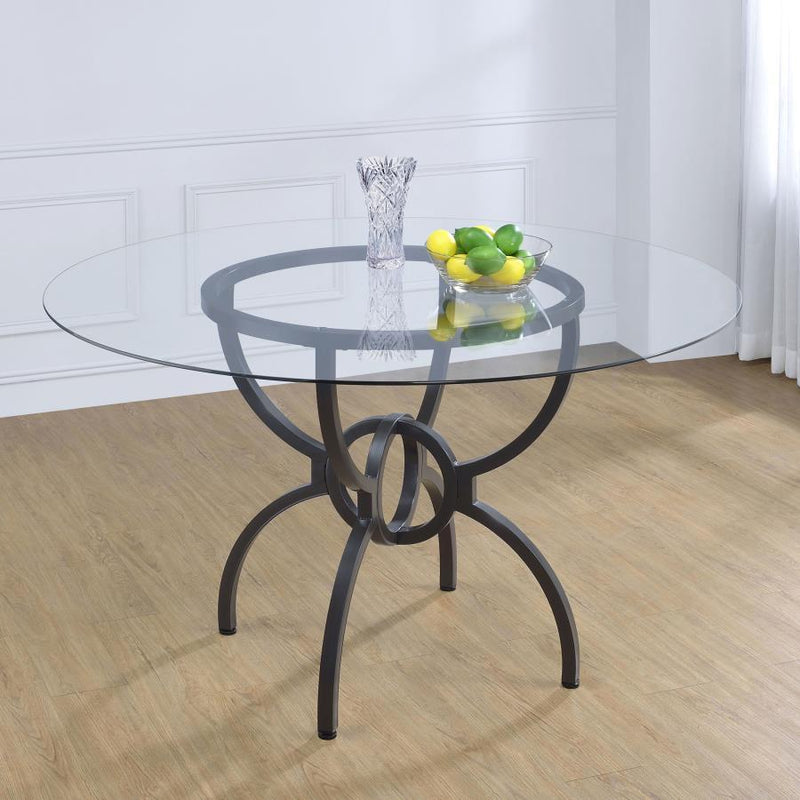 Aviano - Round Glass Top Metal Dining Table - Gunmetal