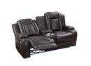 JOSHUA LEATHER CONSOLE LOVESEAT W/ PWR FR & HR-DK BROWN