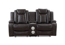 JOSHUA LEATHER CONSOLE LOVESEAT W/ PWR FR & HR-DK BROWN