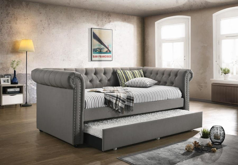 Kepner - Upholstered Twin Daybed With Trundle - Gray