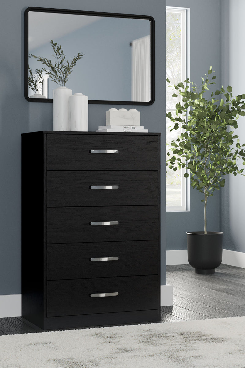 Finch - Black - Five Drawer Chest - 46" Height