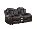 JOSHUA LEATHER CONSOLE LOVESEAT W/ PWR FR & HR-DK BROWN