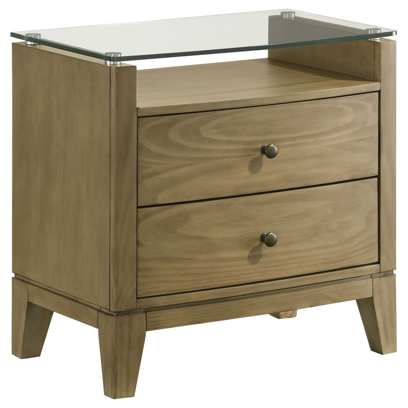 Granada - 2-Drawer Glass Top Nightstand - Natural Pine