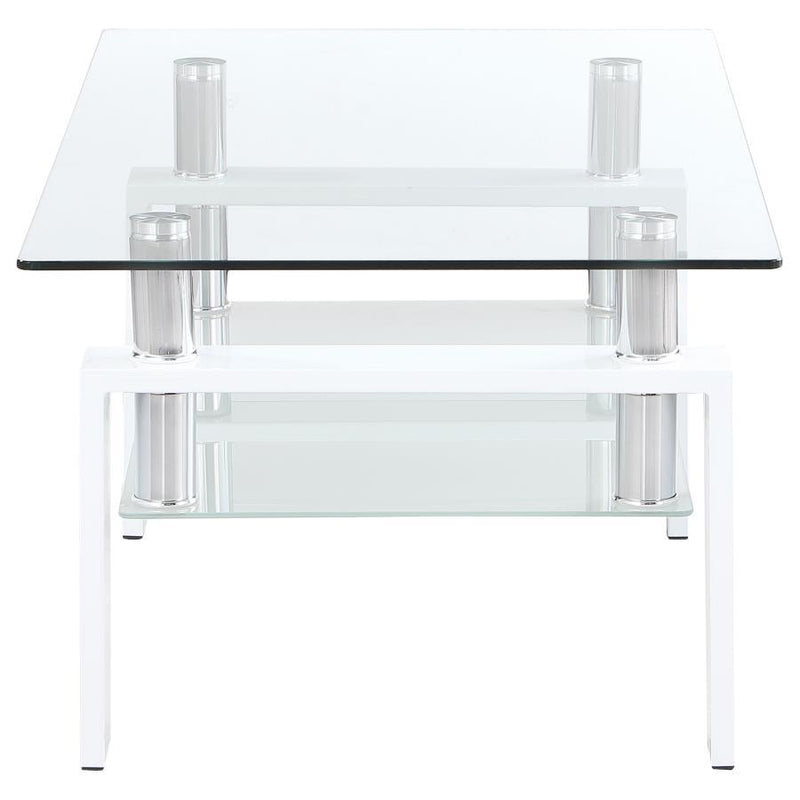 Dyer - 1-Shelf Rectangular Glass Top Coffee Table - White