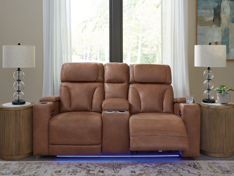 Clean-Slate - Caramel - Power Reclining Loveseat With Console / Adj Headrest