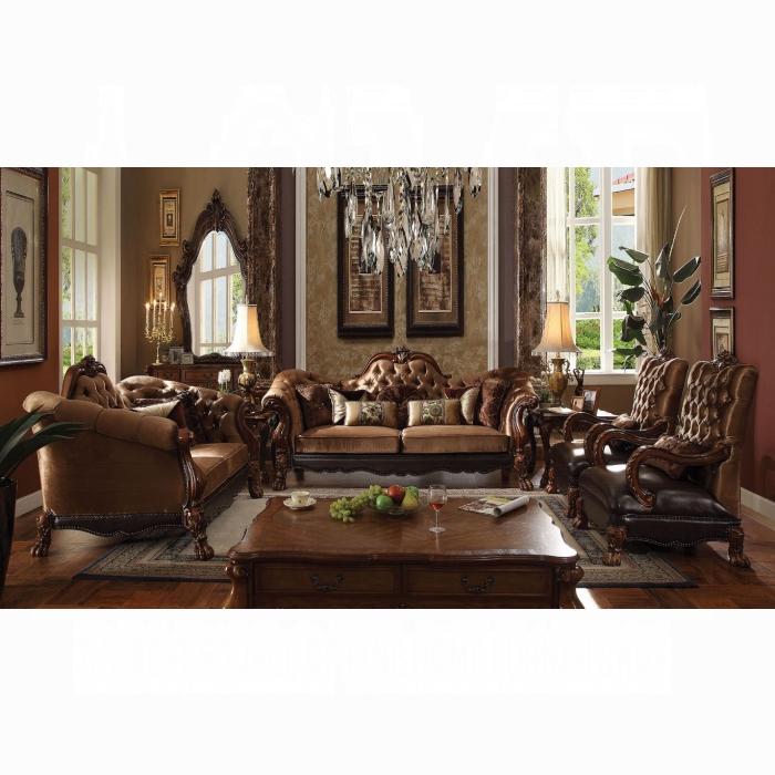 Dresden Golden Brown Velvet & Cherry Oak Sofa w/7 Pillows