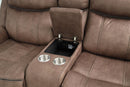 New Classic Furniture Harley Glider Console Loveseat with Power Footrest in Light Brown