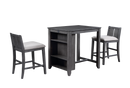 HESTON 36" STORAGE COUNTER TABLE SET W/2 CHAIRS-GRAY