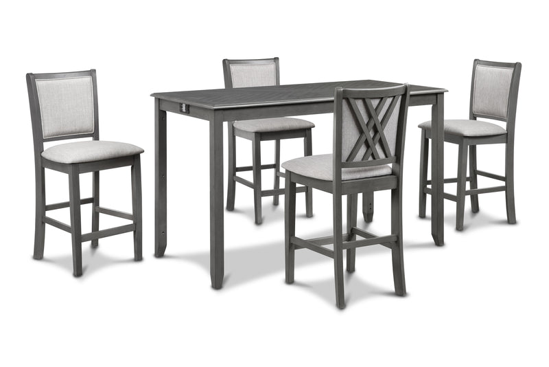 AMY  60" COUNTER TABLE+CHAIRS W/STG  (5 PCS)  -GRAY