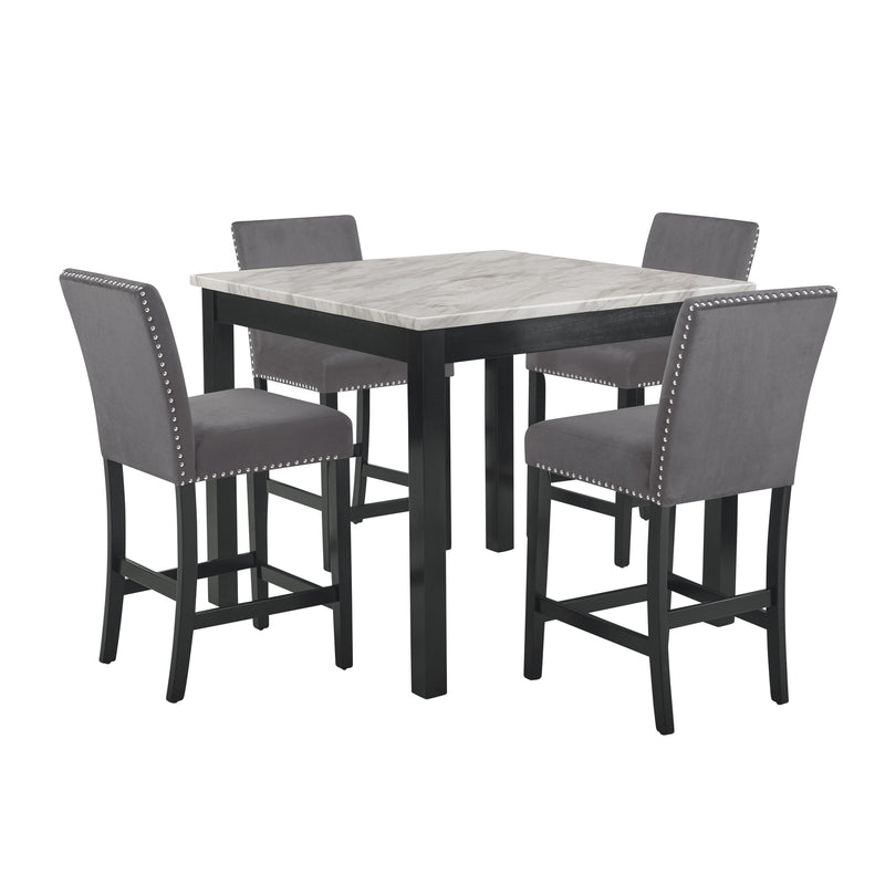 CELESTE 5PC 42" MARBLE FINISH COUNTER TABLE & 4 CHAIRS-GRAY