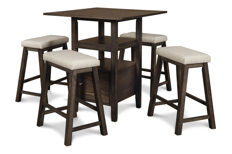 DERBY COUNTER TABLE & 4 STOOLS (SET) - CHOCOLATE