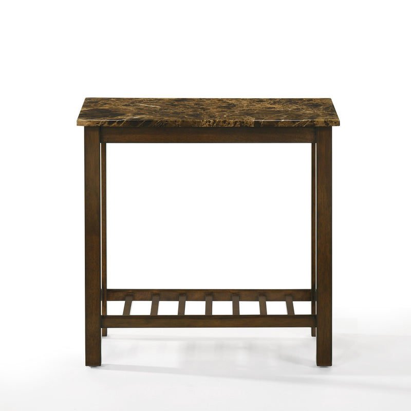 EDEN CHAIRSIDE TABLE-BROWN W/GRAY FAUX MARBLE TOP