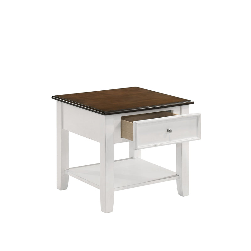 EVANDER END TABLE WITH DRAWER-TWO TONE CREME/BROWN