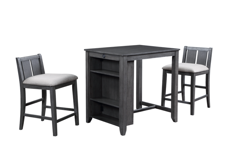 HESTON 36" STORAGE COUNTER TABLE SET W/2 CHAIRS-GRAY image
