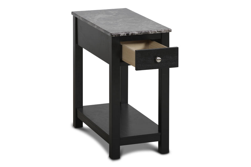 NOAH END TABLE WITH DRAWER-BLACK W/ FAUX MARBLE TOP