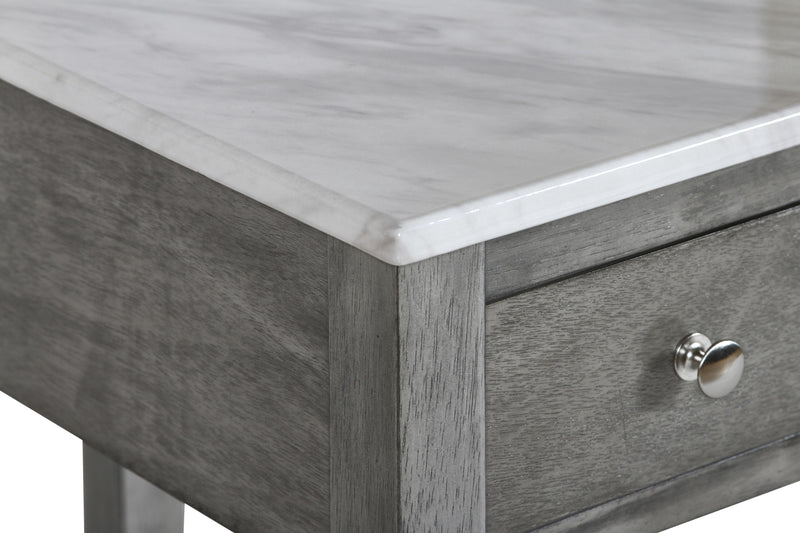 NOAH END TABLE WITH DRAWER-GRAY W/FAUX MARBLE TOP