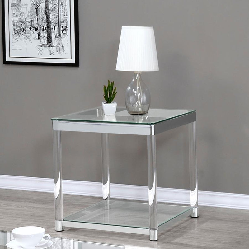 Anne - Square Glass Top Acrylic Leg Side End Table - Chrome