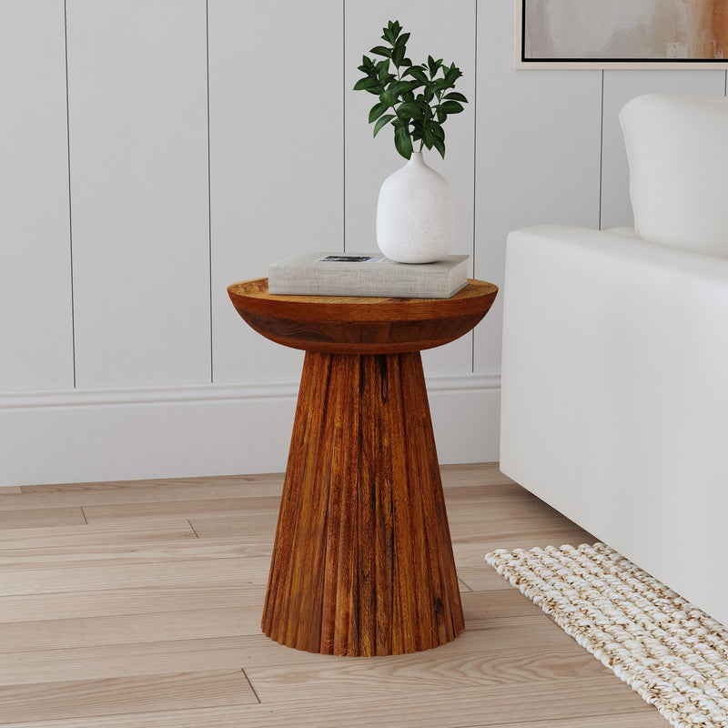 Aureo - Round Solid Wood Accent Side Table - Wild Honey