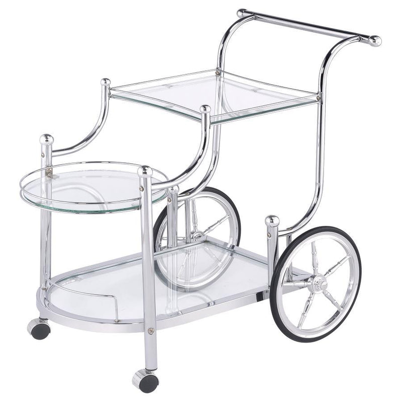 Sarandon - 3-Tier Glass Shelf Metal Bar Cart - Chrome