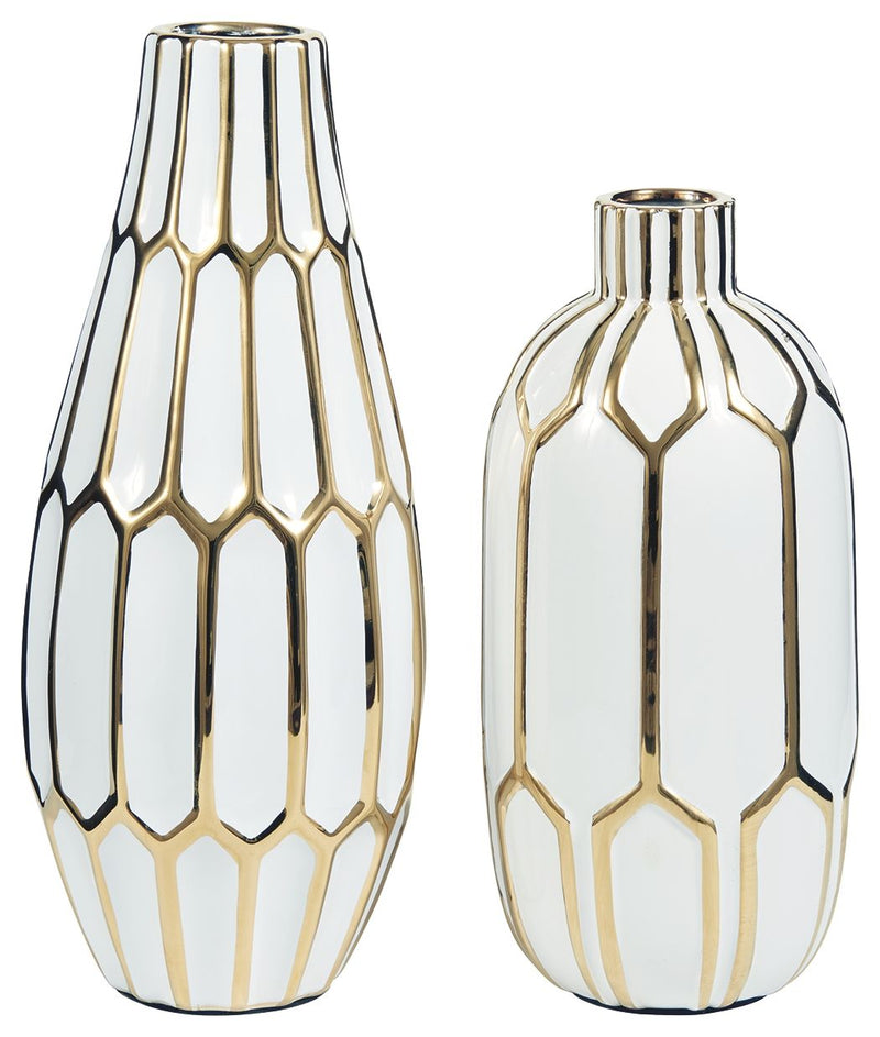 Mohsen - Gold Finish / White - Vase Set (Set of 2)