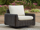 Kimora - Beige / Dark Brown - 7 Pc. - 4-Piece Outdoor Sectional, Swivel Glider Lounge, Cocktail Table, End Table