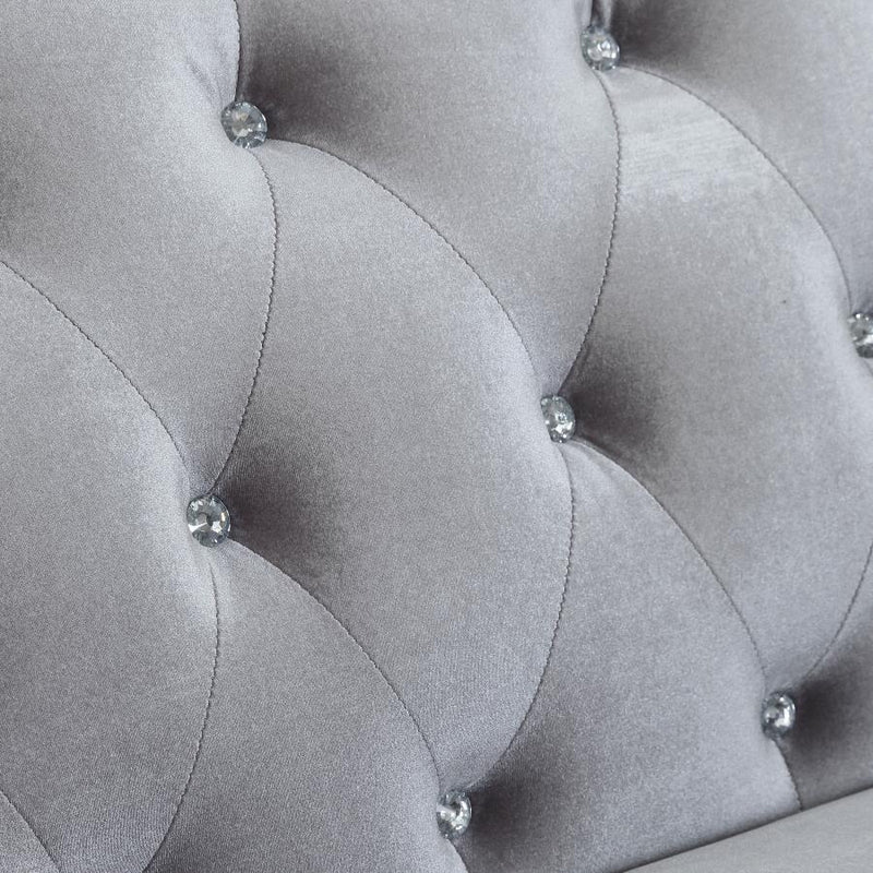 Frostine - Upholstered Rolled Arm Tufted Loveseat - Silver