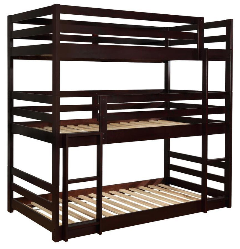 Sandler - Wood Twin Triple Bunk Bed - Cappuccino