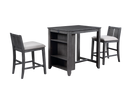 HESTON 36" STORAGE COUNTER TABLE SET W/2 CHAIRS-GRAY
