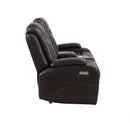 JOSHUA LEATHER CONSOLE LOVESEAT W/ PWR FR & HR-DK BROWN