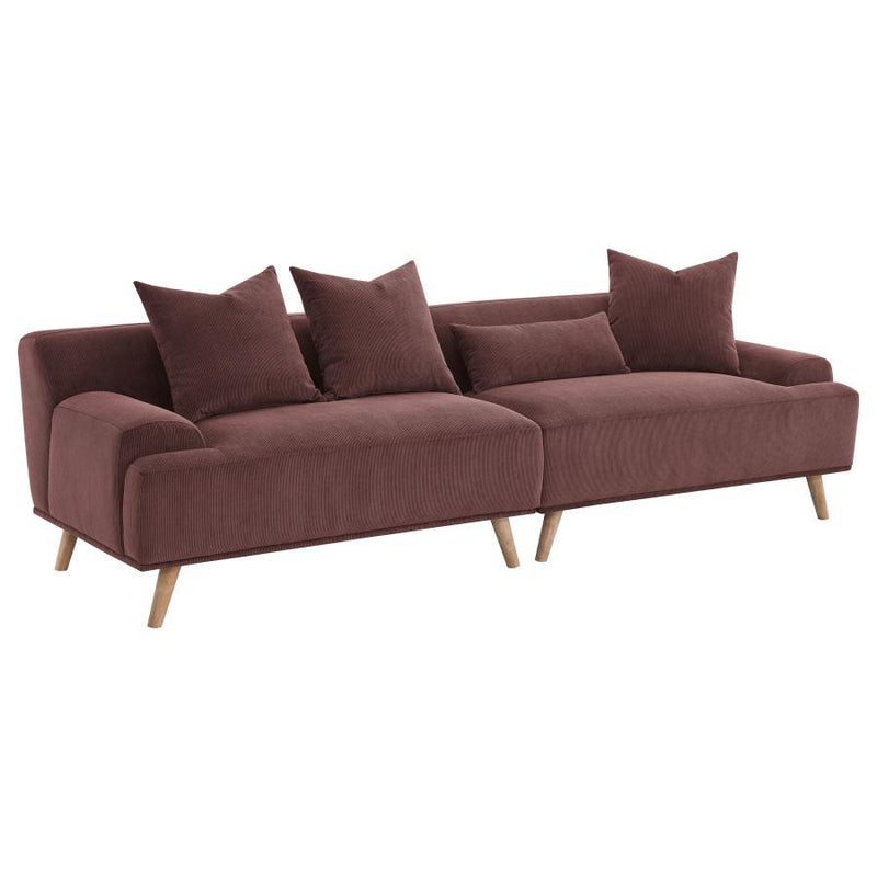 Elizabeth - Corduroy Upholstered Extra Long Sofa - Wine Red